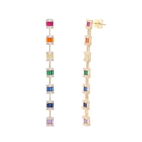 Long Dangle Earrings Sterling Silver Multi color cz - Picture 6 of 9